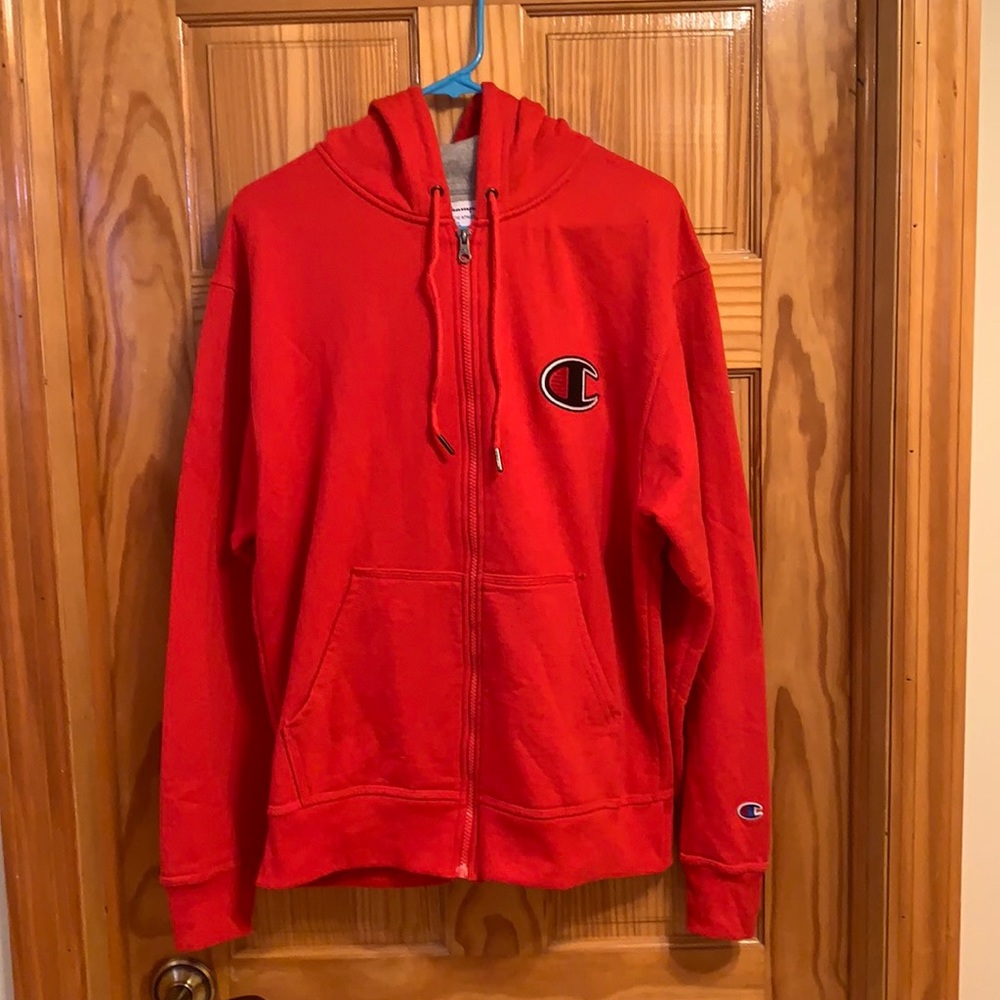 Red Champion zippered hoodie size medium
